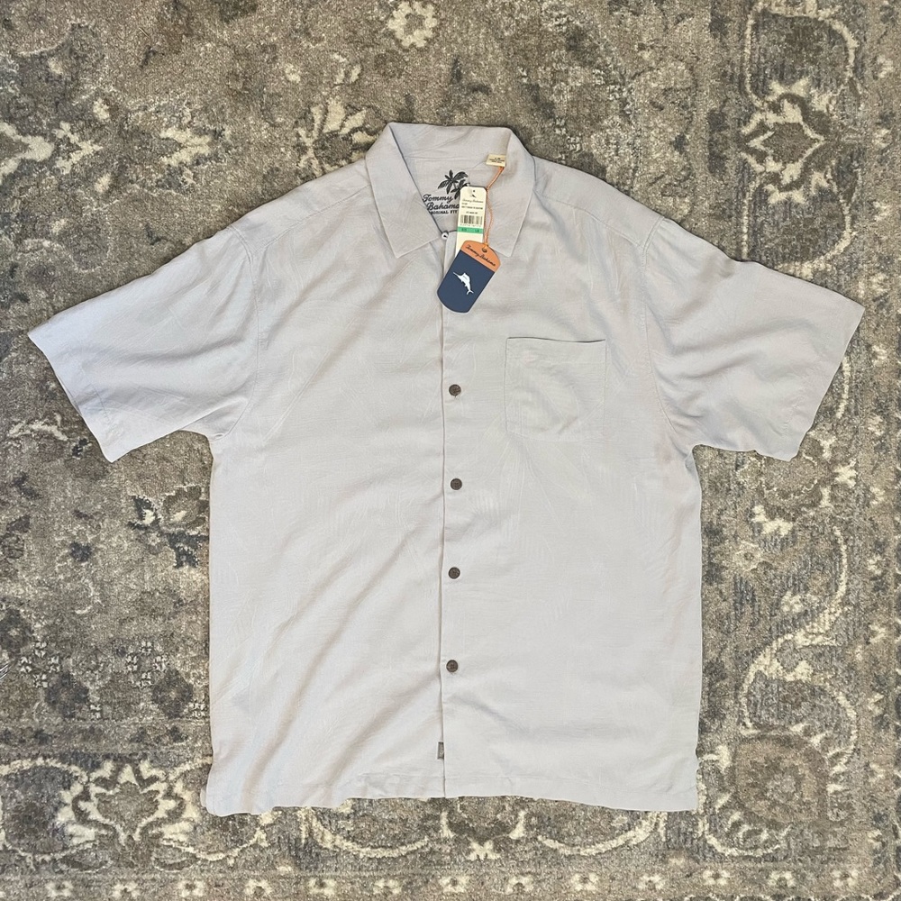 Tommy Bahama Grey Camp Shirt Large NWT